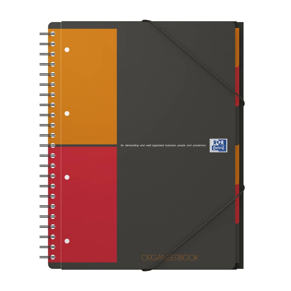 Notizbuch, Spiralbindung, Organizer, Buchblock, Schwarz-orange-rot