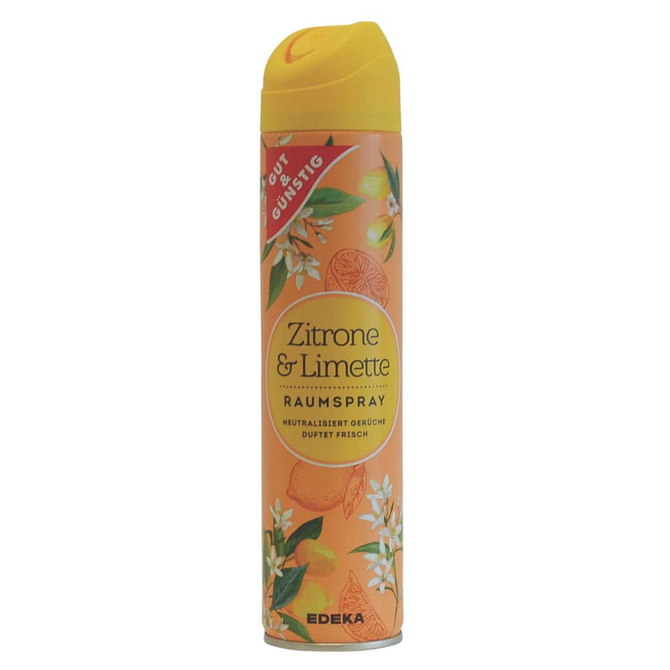 Raumspray, Zitrone Limette, Duftspray, Orangenfarben, Flasche / Dose