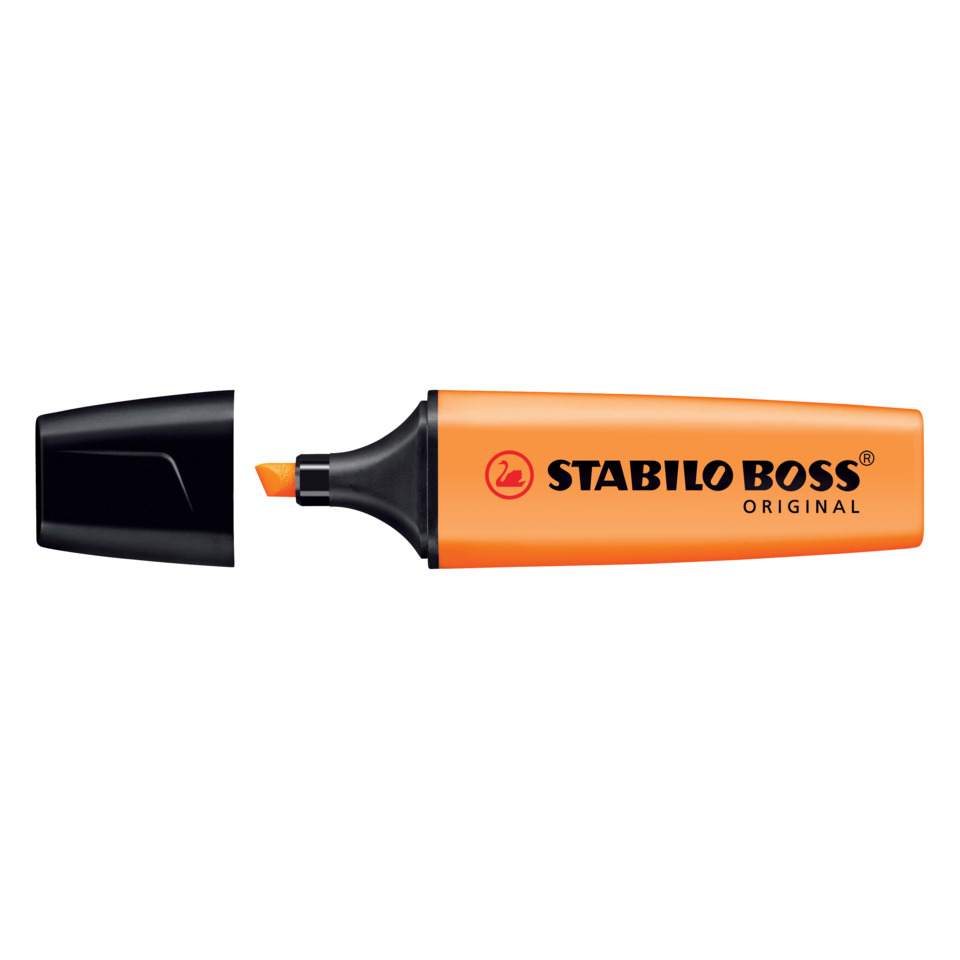 hochleuchtend, orange, Spitze, Marker, Stift, Highlighter, Sharpener, Orange, Liquid-stable, Stabilo Boss Original