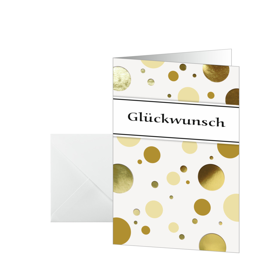 Grußkarte, Karte, Glückwunsch, Goldene Punkte, Weiß