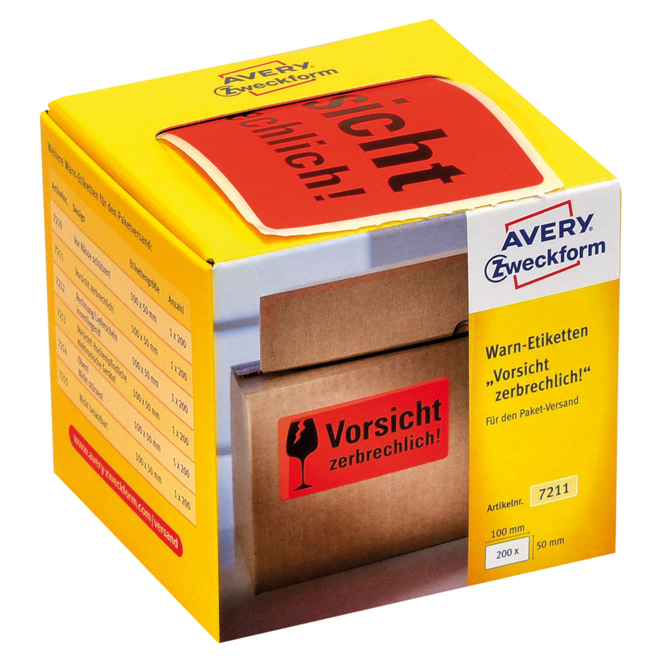 Warnhinweis, Kartonbox, Verpackung, leuchtendes Gelb, zerbrechlich-Aufkleber, Verpackung, Warnhinweis, Pappe, gelbe Verpackung, Etikettenschilderung
