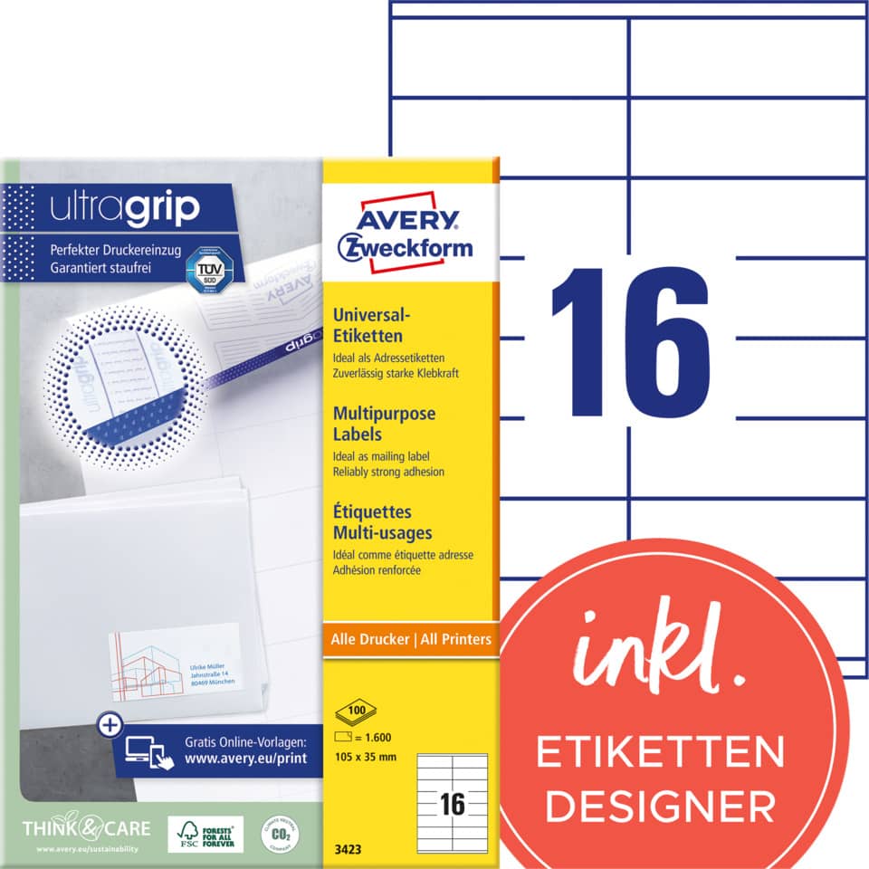 Etiketten, Druckereinlage, Beschriftung, Universelle Etiketten, Avery Universaletiketten