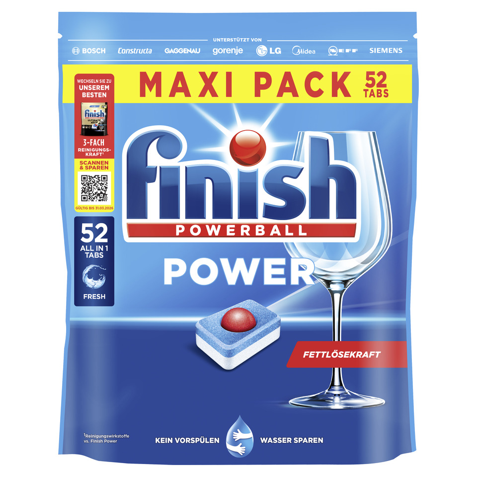 Waschmittel, Reinigungsmittel, Finish Powerball, 52 Tabs, Fettlösekraft