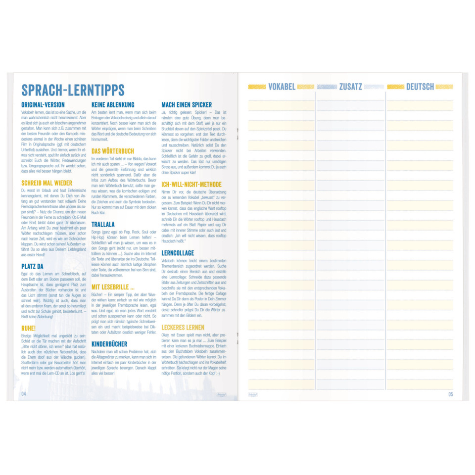 Sprachlernheft, Wortschatz, Vokabelheft, Lernbuch, Deutsch-Training