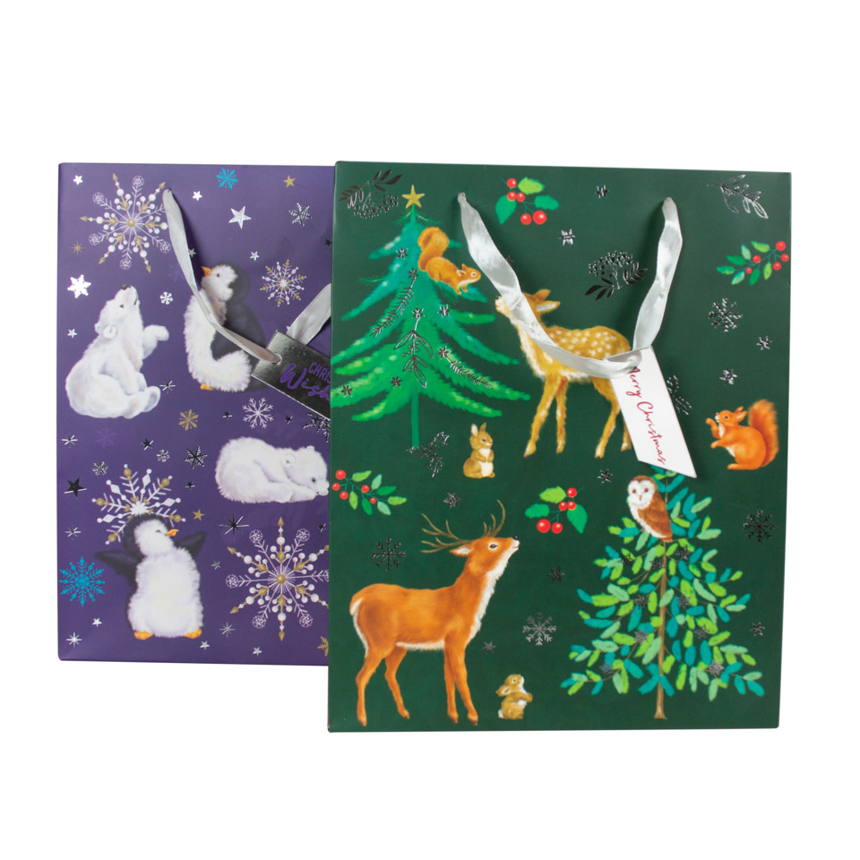 Geschenkverpackung, Weihnachtsmotiv, Reh, Schneeelchen, Tannenzweige