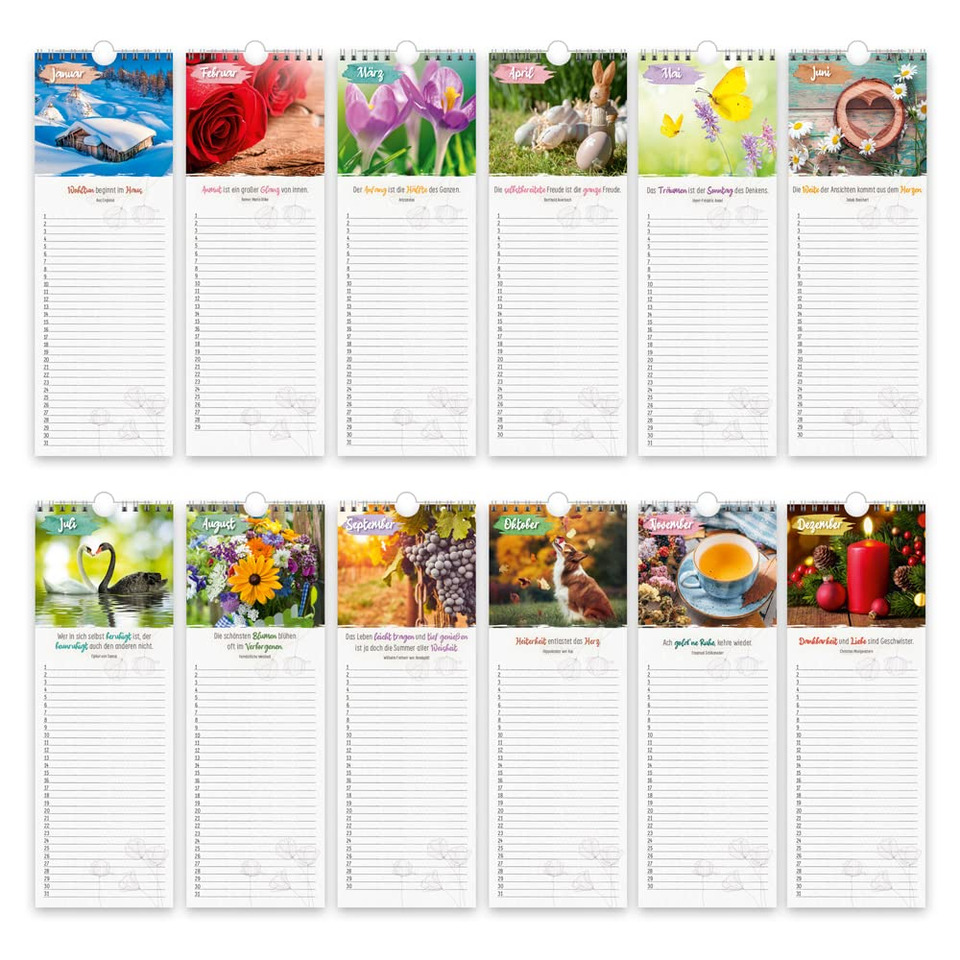 Kalender, Monatliche Kalender, Spaltenkalender, Jahreskalender, Fotokalender