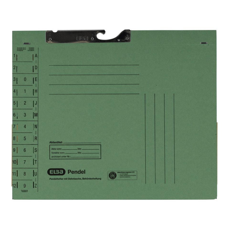 Postkartenschachtel, Briefumschlag, Pendel, Bürobedarf, Karteikarten?, Klemmbrett, Pendel, Hefte, Aktenordner, Grün