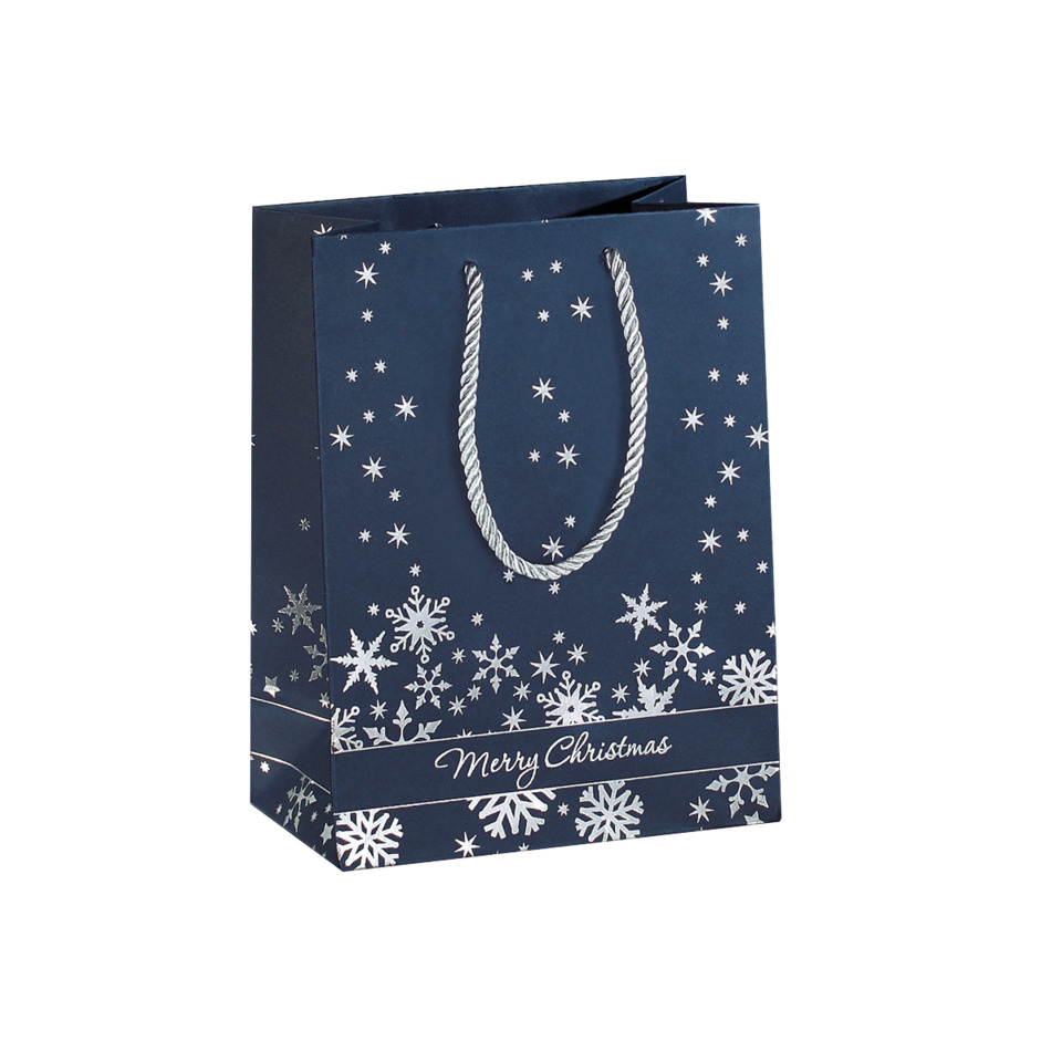 Geschenktasche, Weihnachtsthema, Schneeflocken, Drahtgriff, Merry Christmas, Geschenktüte, Weihnachtsdesign, Schnee, Schnurgriff, Merry Christmas