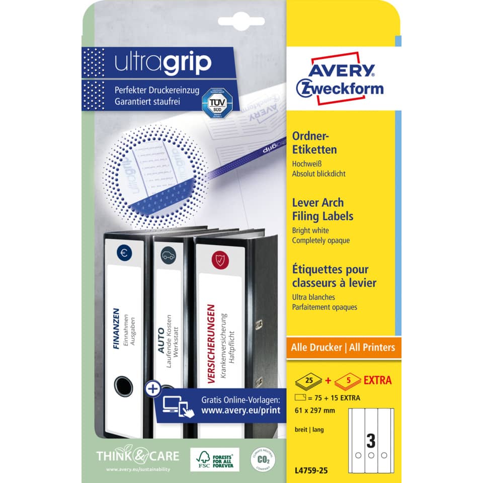 Ordneretiketten, Leiterordner, Datei-Labels, Farbige Etiketten, Avery Zweckform
