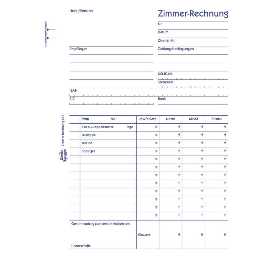 rechnungsformular, zimmerabrechnung, hotelrechnung, quittung, formular