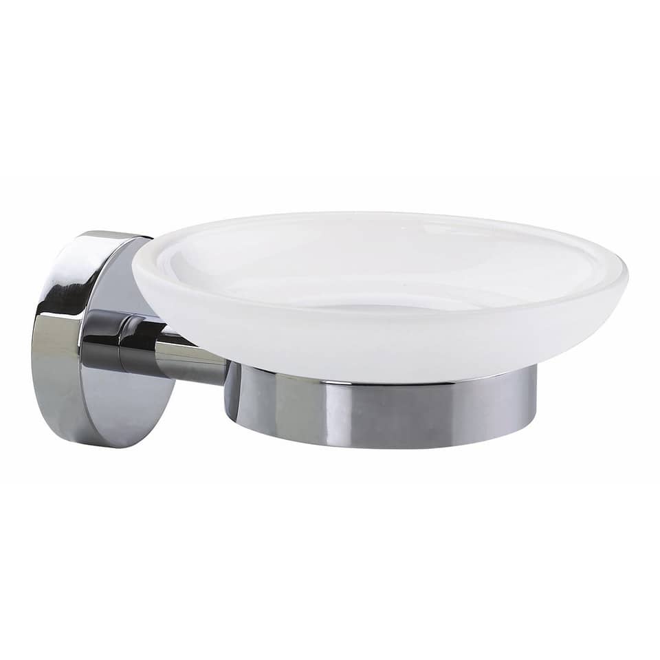 Seifenschale, Glasseifenschale, Chromstahl, Rund, Badezimmer Accessoire