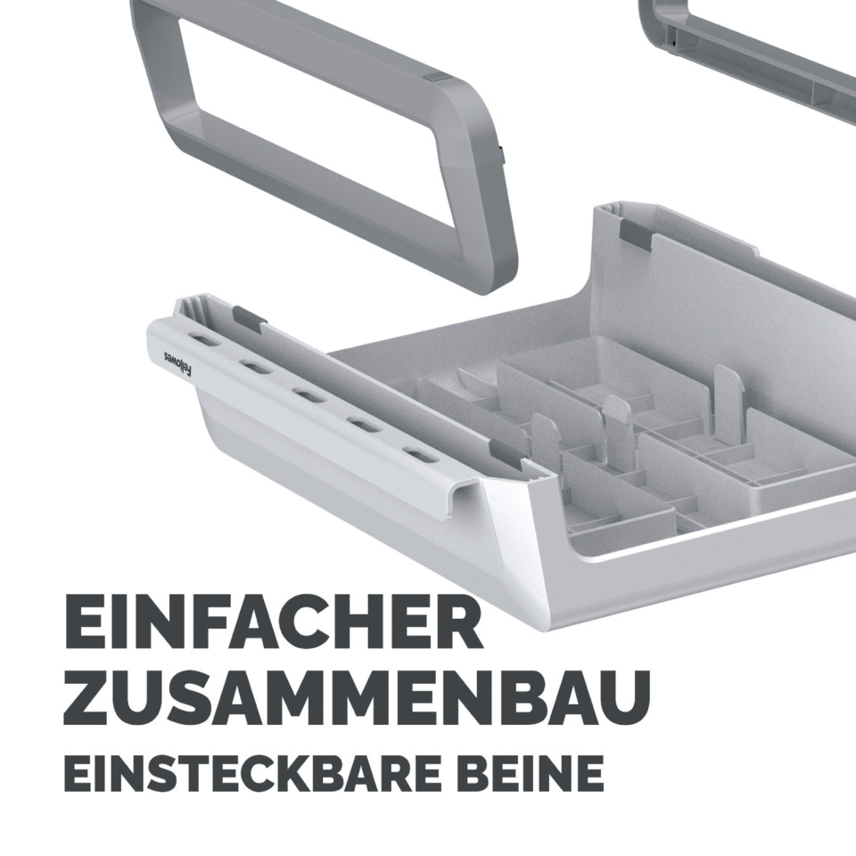 Kunststoffkasten, Organisationsbox, Deckelhalter, Schubladenunterteilung, grau