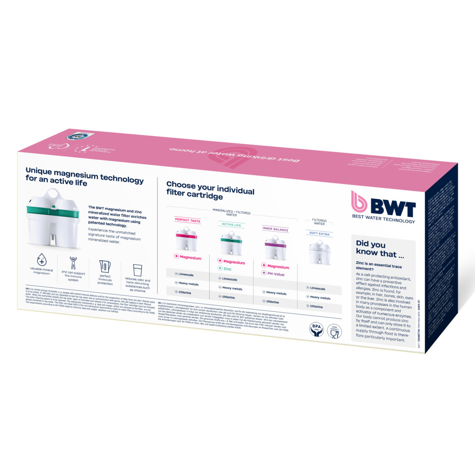 Magnesium, Filterkartusche, Wassertechnologie, Mineralisiertes Wasser, Kartonverpackung