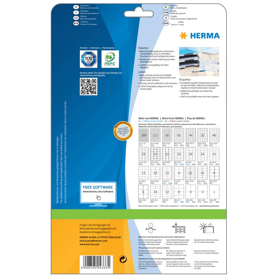 blaues verpackungsmaterial, HERMA, Etiketten, recycelbares papier, Versandetikett
