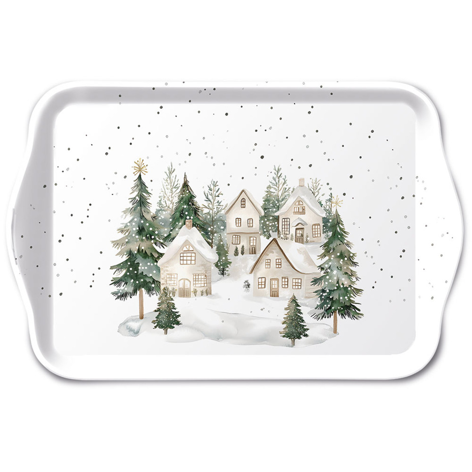 Schale, Winterdorf, Schneeschnee, Tannen, Weihnachten