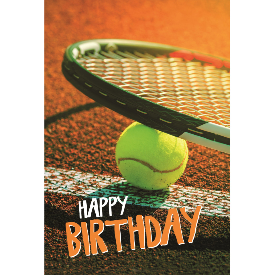 Tennisball, Schläger, Tennisplatz, Happy Birthday, Sportkarte