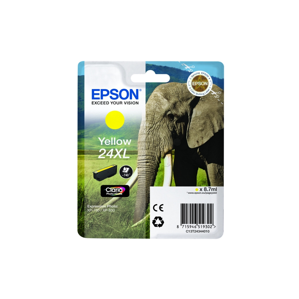 Tintenpatrone, Yellow 24XL, HP Epson, Druckertinte, Elefant, Druckerpatrone, Gelb, XL, Patrone, Epson