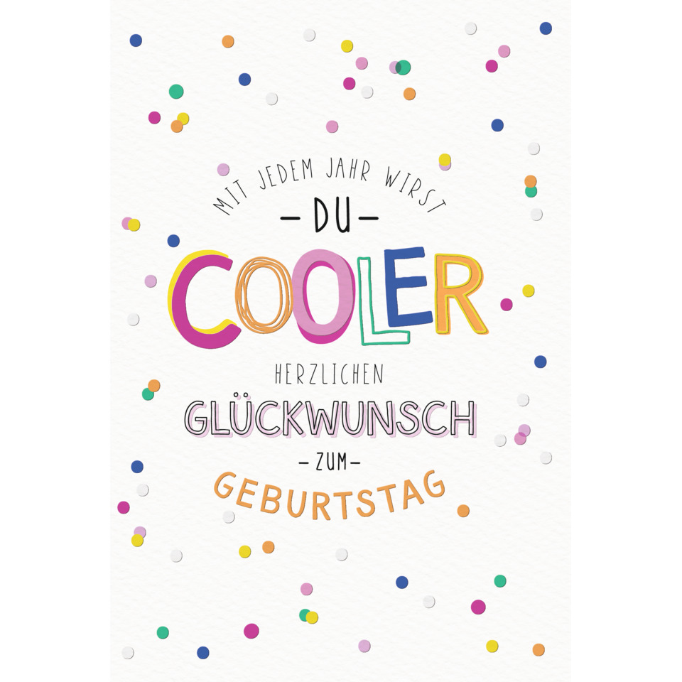 Geburtstagskarte, Grußkarte, Konfetti, bunte Schrift, Geburtstagsglückwunsch