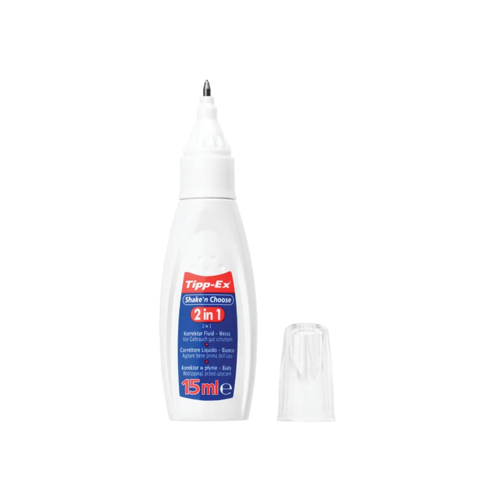 Korrekturflüssigkeit, Tipp-Ex, Klebstoffflasche, 15 ml, 2 in 1