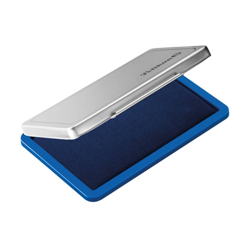Stempel, Tintenstempel, Blauer Sockel, Metallgehäuse, Kissenpad