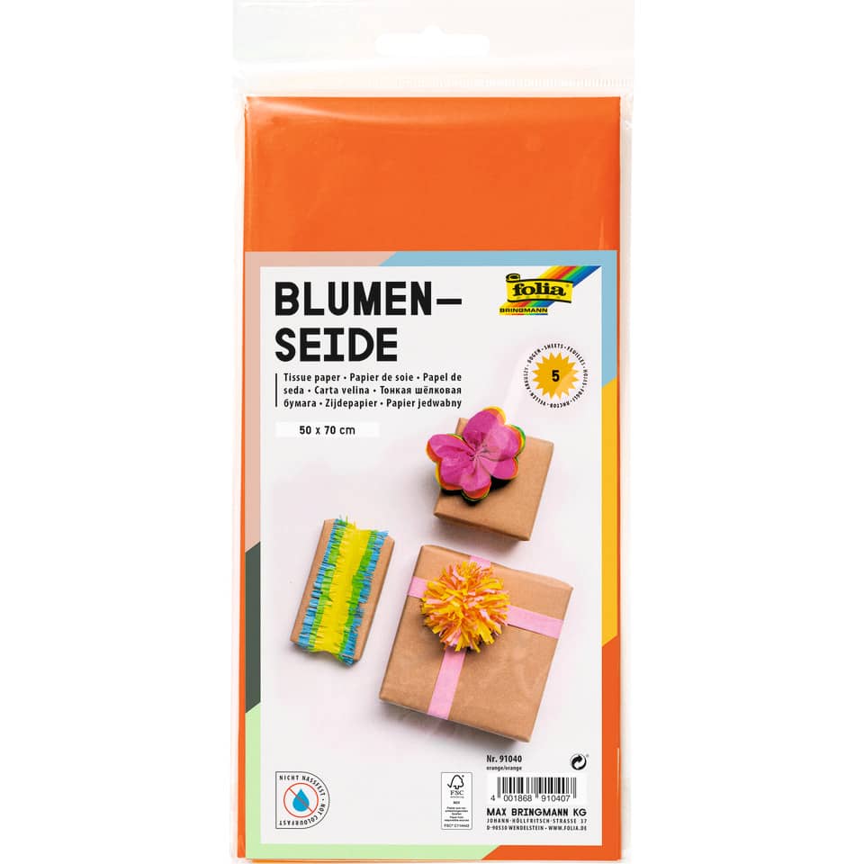 Blumenseide, 50 x 70 cm, 20g/m², 5 Bogen, orange (40) FOLIA 91040