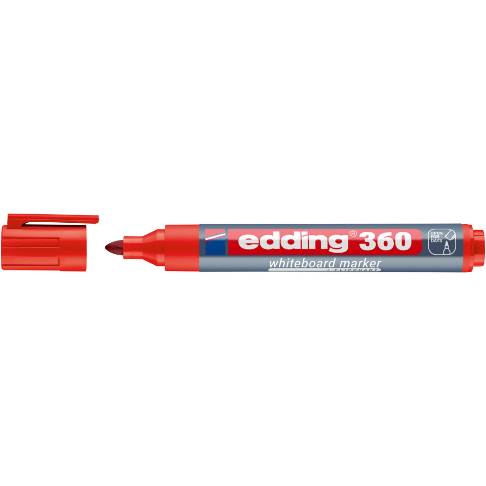 Whiteboard-Marker, roter Marker, Edding 360, Zweckspitze, Kappen-Spitze