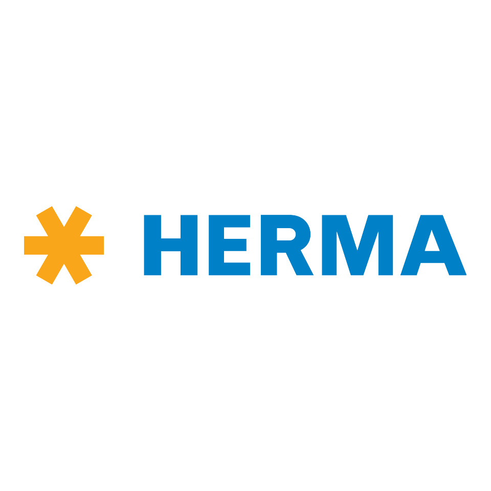 logo, marke, Herma, blau, orange