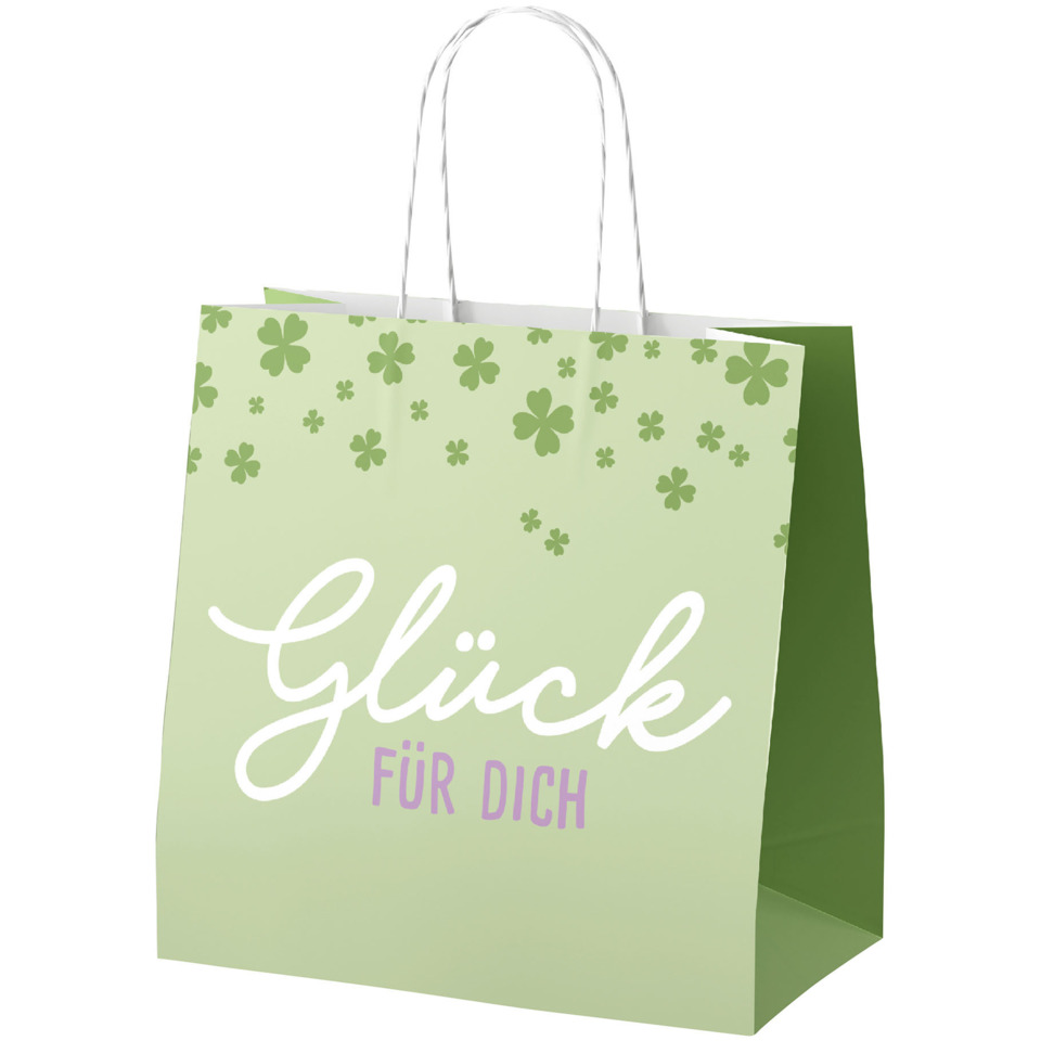 Geschenktasche, Shopper, Grün, Blumenmuster, Glück Für Dich