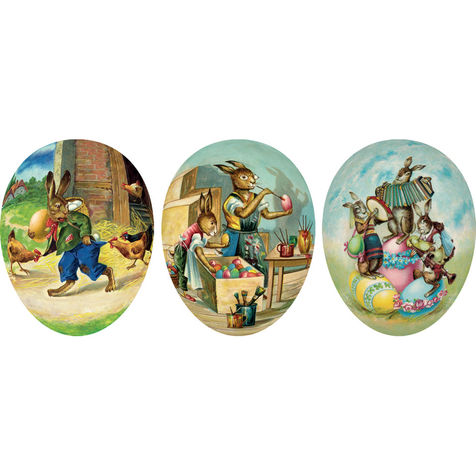 Häschen, Ostern, Bunte Eier, Hühnchen, Kunstprint