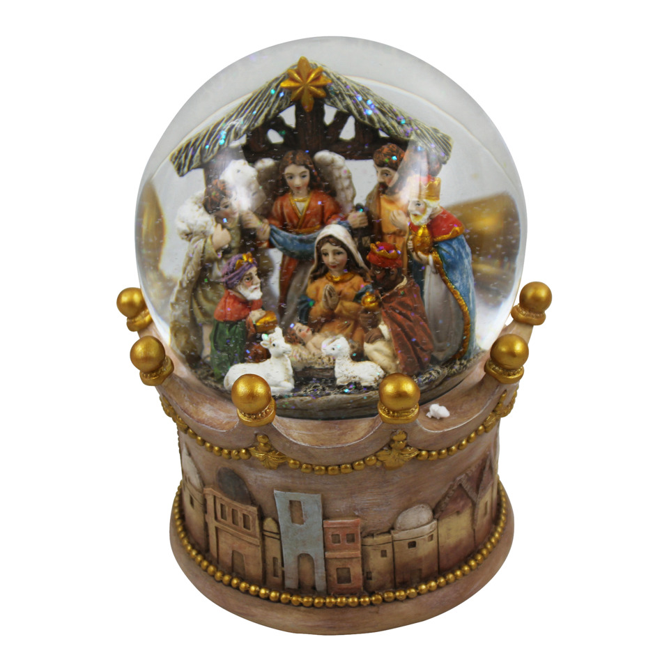 Weihnachtskrippe, Schneekugel, Krippe, Figuren, Holzbasis