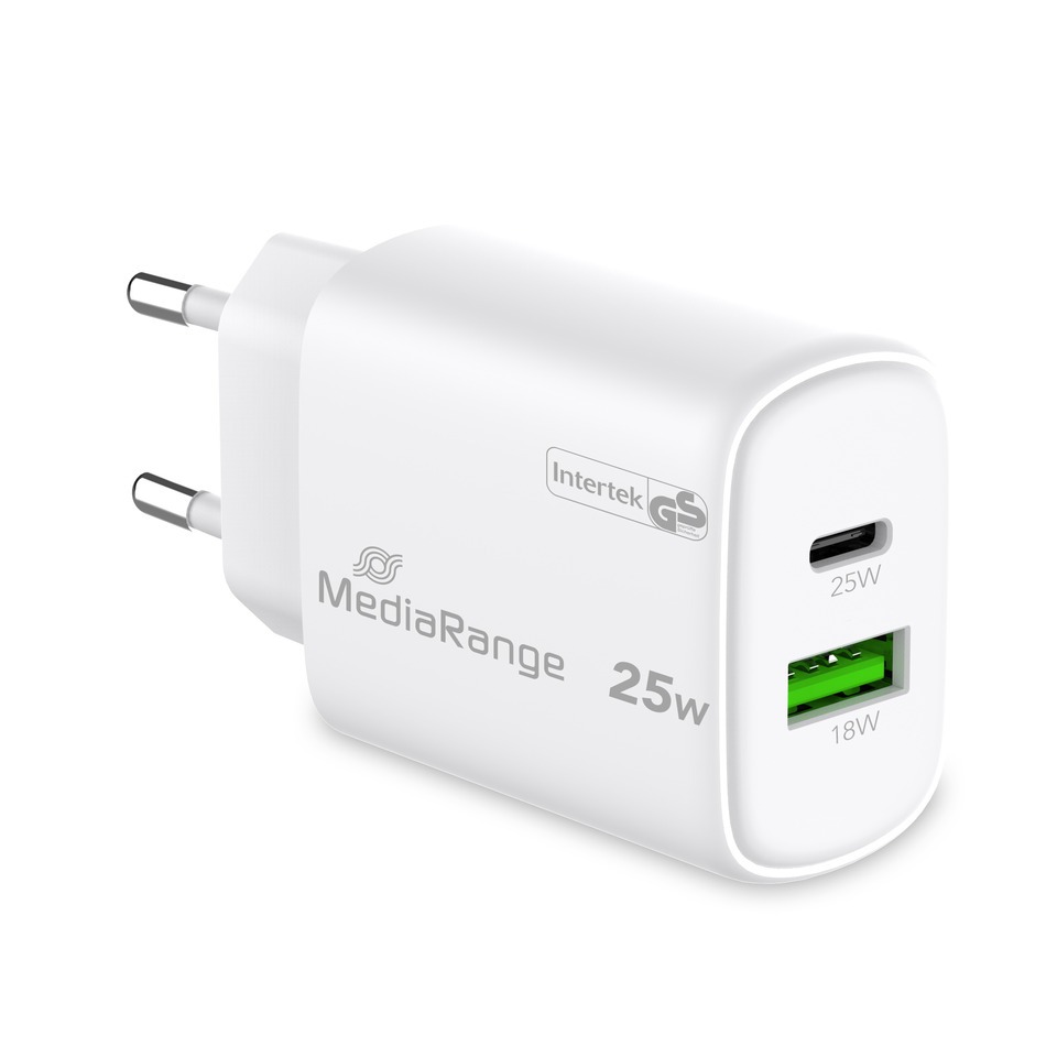 USB-C Ladegerät, Netzteil, 48W Dual-Output, EU Stecker, Weißes Gehäuse