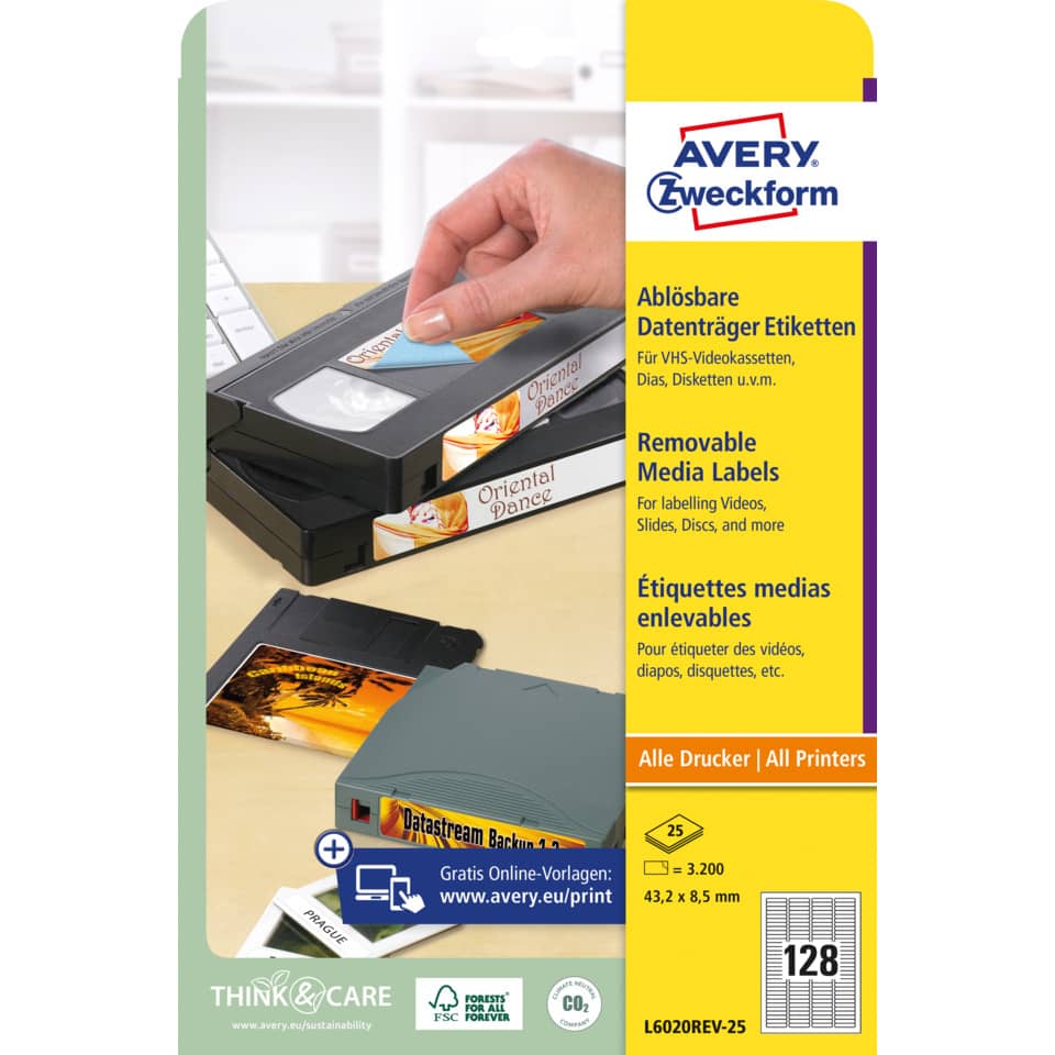 VHS-Kassette, Kassette, Etiketten, Beschriftung, Avery