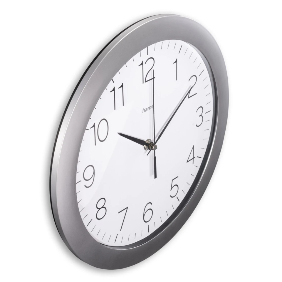 Wanduhr, Küchenuhr, runde Uhr, Silberrahmen, Quarzuhr