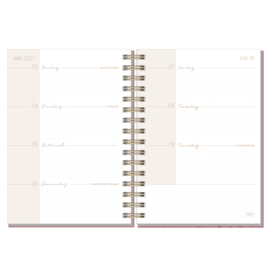 Planer, Kalender, Spiralbindung, Wochentage, Pastell