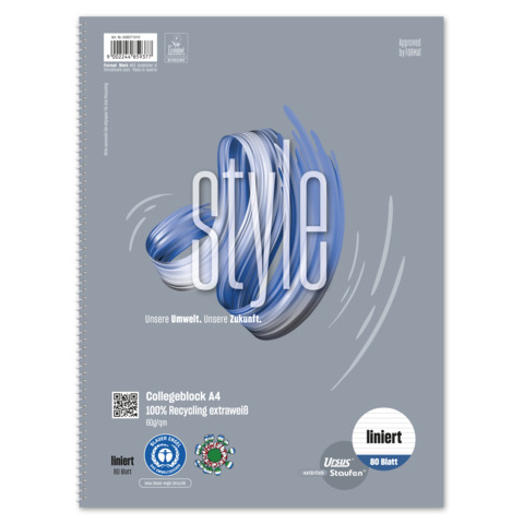 Collegeblock, A4, 60g/m², 80 Blatt, liniert STAUFEN STYLE 608571010
