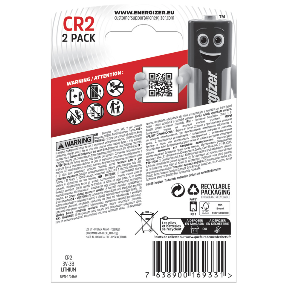CR2 Pack, Lithium Battery, 3V-3B, Rechargeable, Packaging