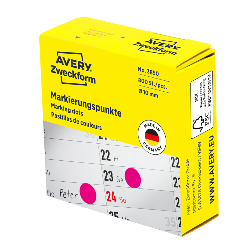 Markierungspunkte, Klebepunkte, Kalender-Punkte, Gelbbox, Made in Germany