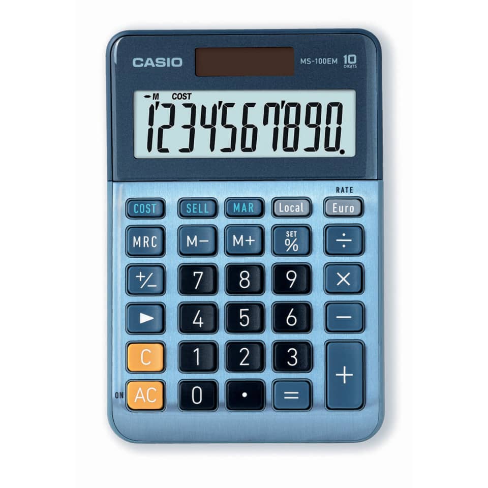 Taschenrechner, Casio, Schwarzblau, Tastenblock, Display