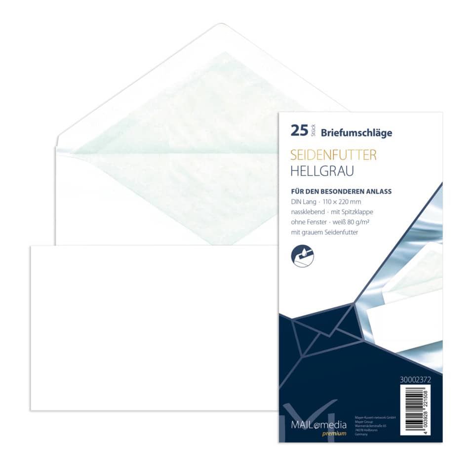Briefumschlag, Seidenfutter, Seidenfutter, Hellgrau, DINLang