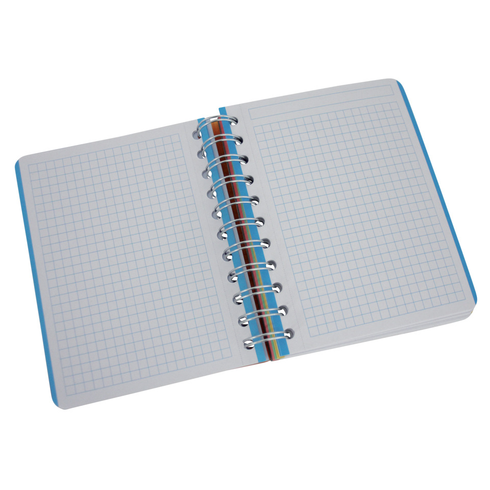 Notizbuch, Spiralbindung, Karo-Papier, buntes Band
