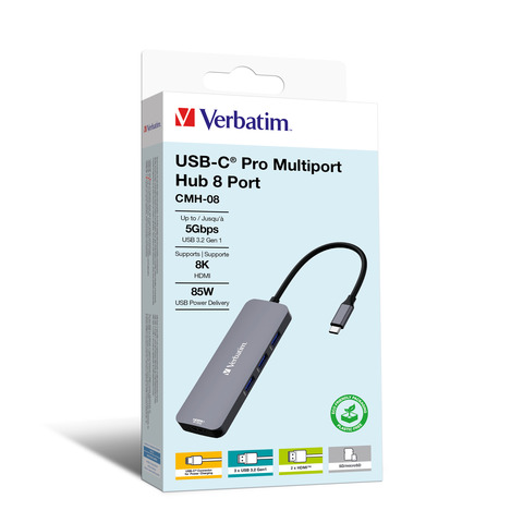 USB-Hub, USB-C, 8 Ports, grau/schwarz VERBATIM 32151