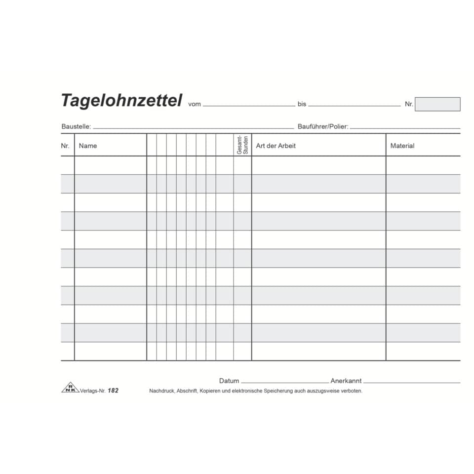 Notizblatt, Tagelohzettel, Dokument, Formular, Kartenblock