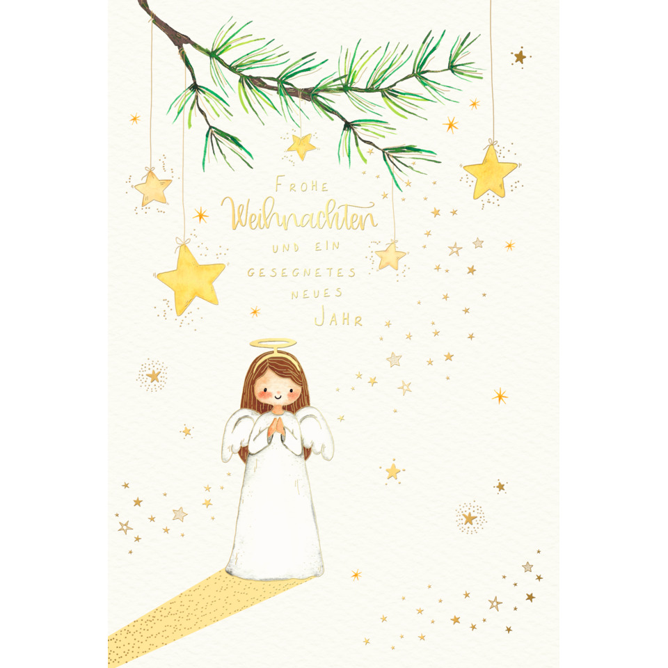 Engel, Weihnachten, Sterndekoration, Kartenmotiv, Goldfarben