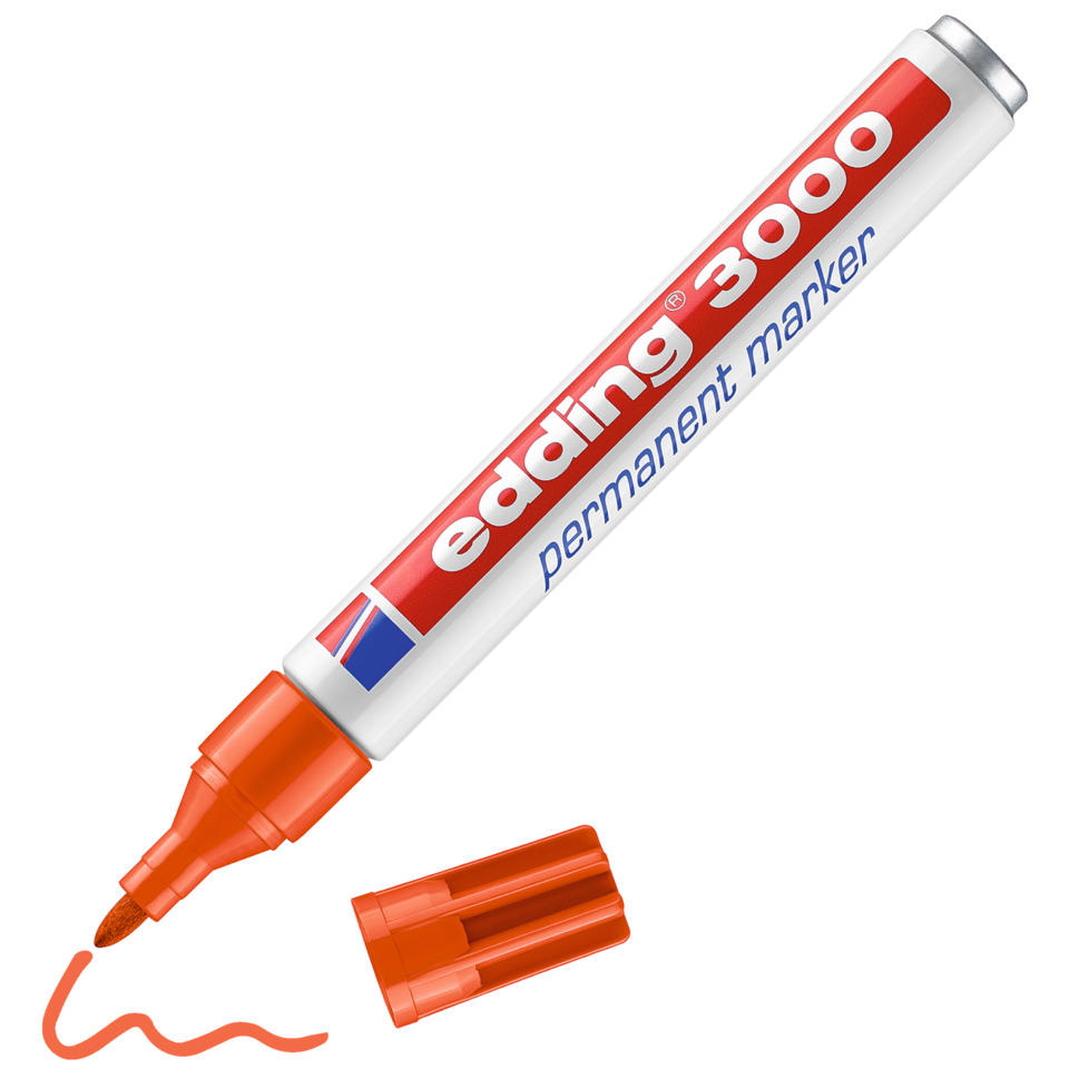 Permanentmarker, Orange, Stift, feiner Spitz, roter Deckel