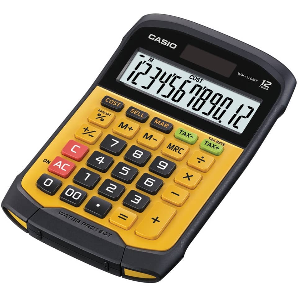 Taschenrechner, Gelb, Casio, 12-stellig, Mit Display