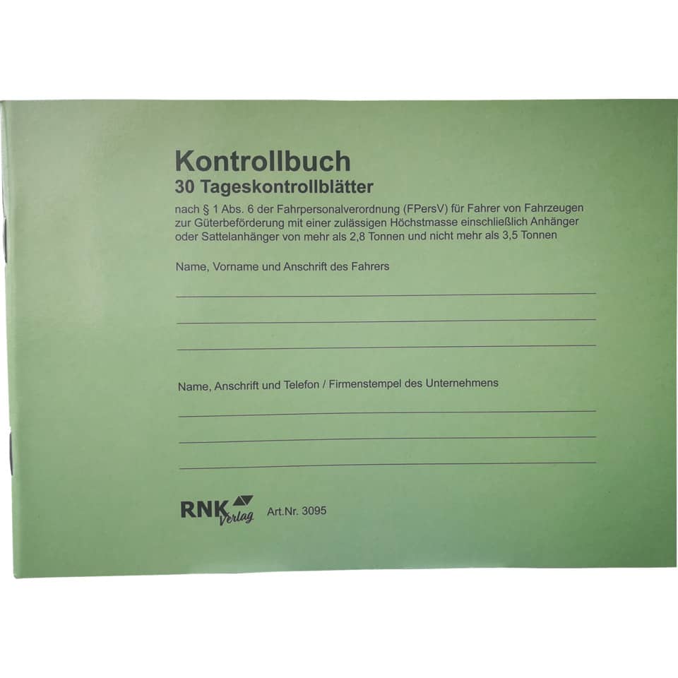 Kontrollbuch, 30 Tagekontrollblätter, Formular, RNK Verlag, Unternehmensstempel