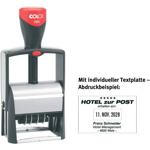 Selbstfärbestempel mit Platte, Datum + 6 Zeilen   individuell COLOP 2660P