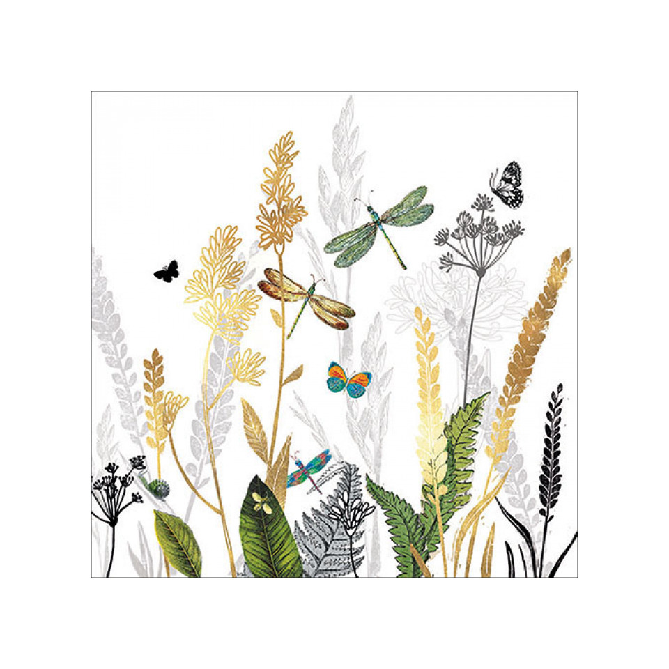 Blütenpflanzen, Gräser, Schmetterling, Libelle, Insekten im Garten