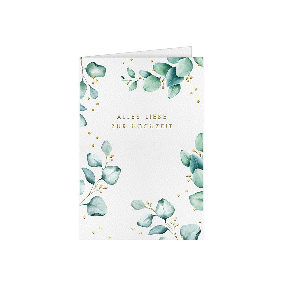 Hochzeitskarte, Karte, Blätter, Grüntöne, Goldakzente