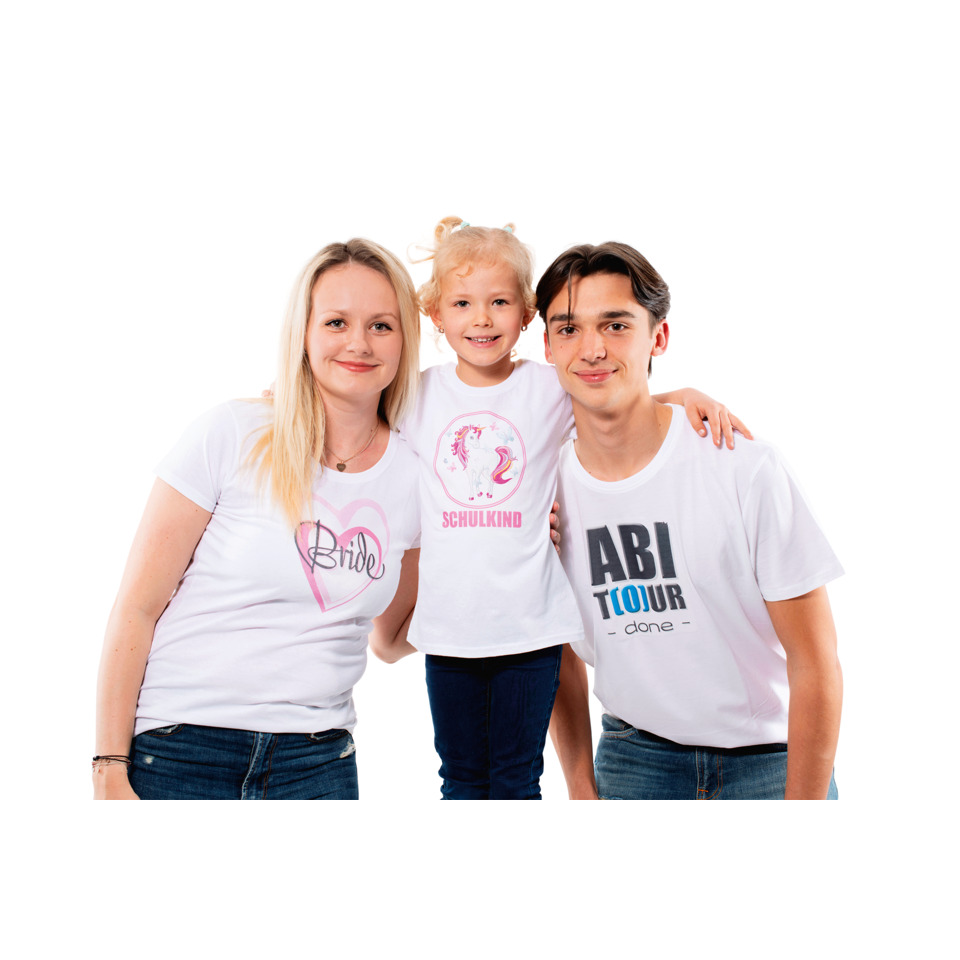 T-Shirt, Weiß, Dreiergruppe, Familie, Jubel